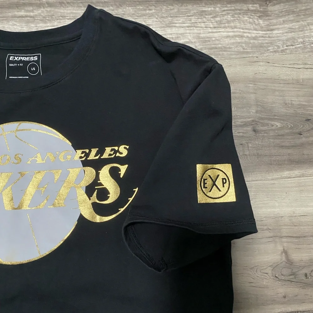 Express LA Lakers  Black and Gold Mens  Tee size Large 100% cotton - Picture 5 of 11
